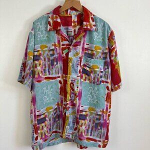 Rare VTG Pelle Pelle Marc Buchanan Art Short Sleeve All Over Print Shirt XXL